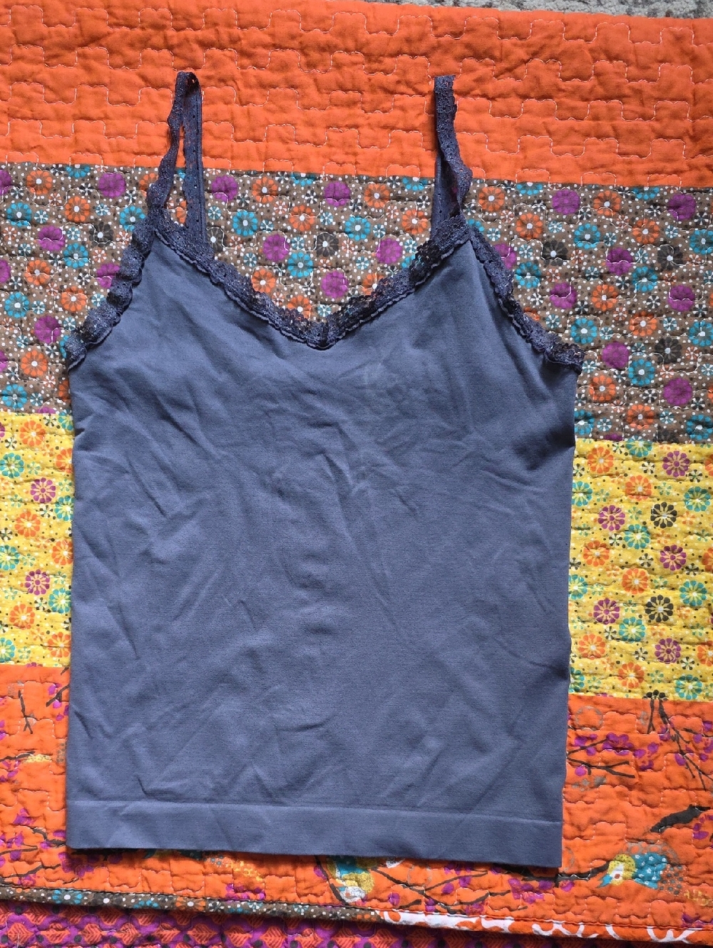 Lace-Trim V-Neck Cami Tank Top - Slate Blue